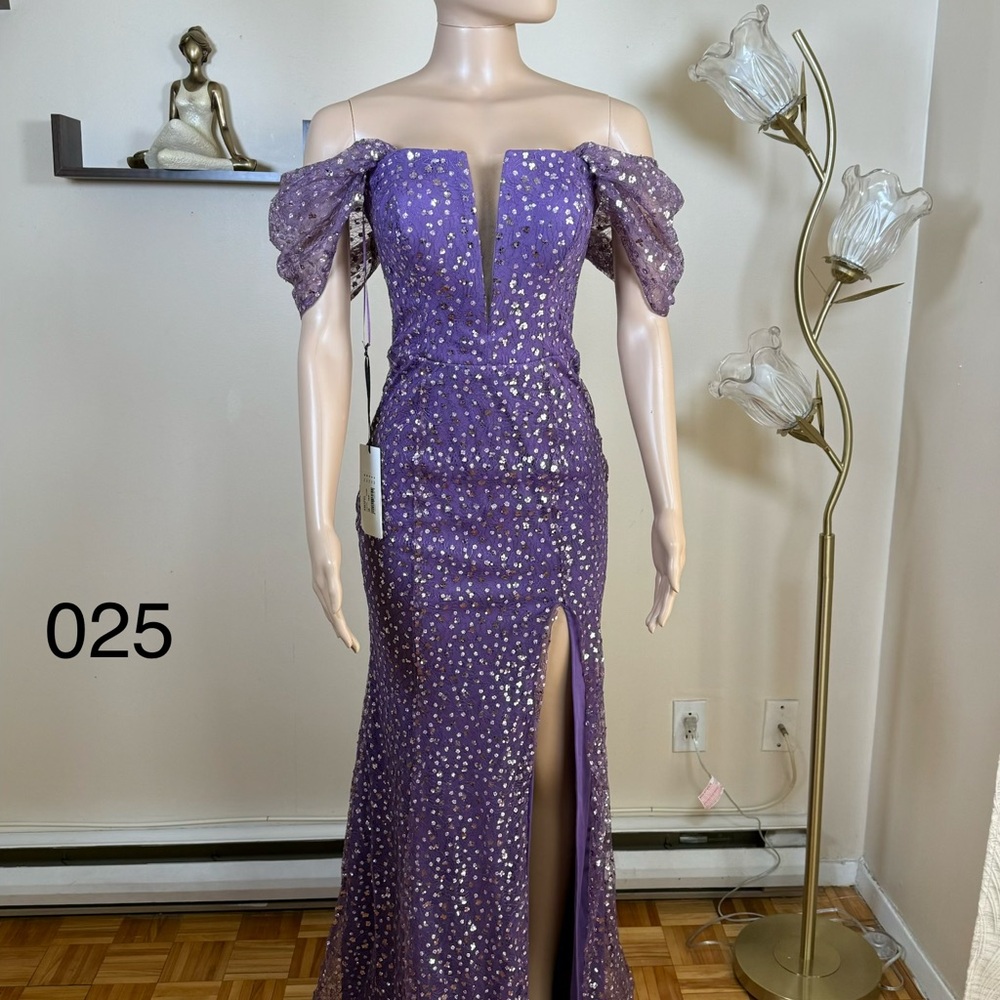 Elegant Purple Off-Shoulder Evening Gown
